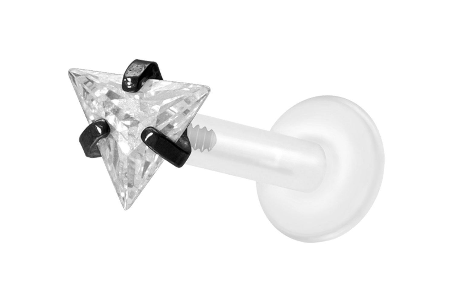 PTFE Labret mit Innengewinde + Titan-Aufsatz EINGEFASSTES KRISTALLDREIECK | SW = Schwarz | 1,6 | 10 | IXP5084_[278842]